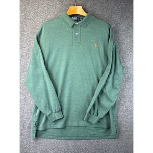 Polo Ralph Lauren Mens XXL Long Sleeve Polo Shirt Heather Green Orange Pony Logo